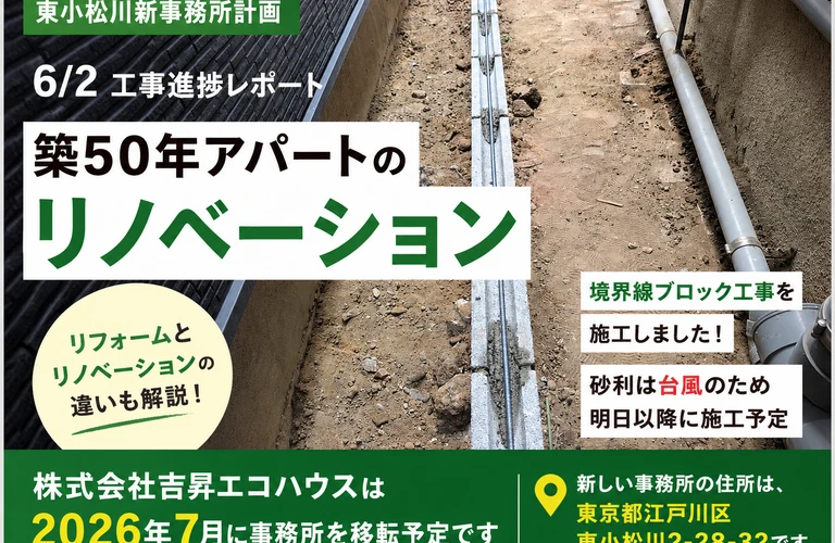 江戸川区の吉昇エコハウス｜【東小松川新事務所計画】リフォームとリノベーションの違いとは？工事も着々と進行中！